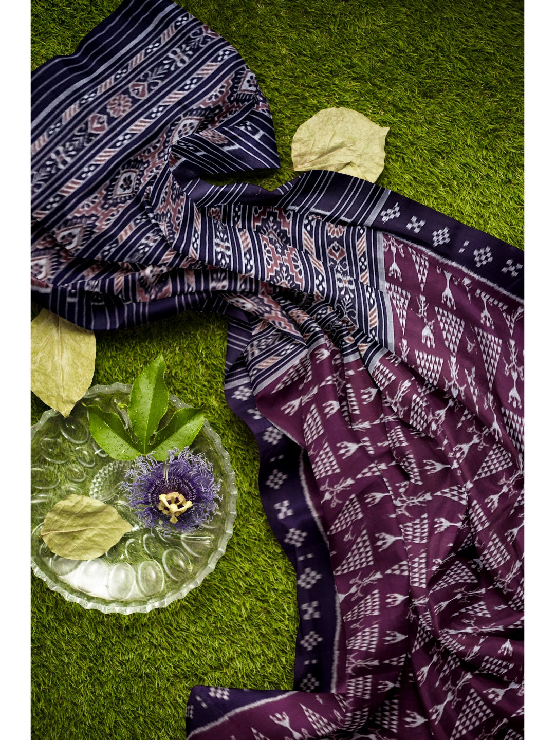 Brown Cotton Odisha Ikat saree with cotton ikat blouse piece
