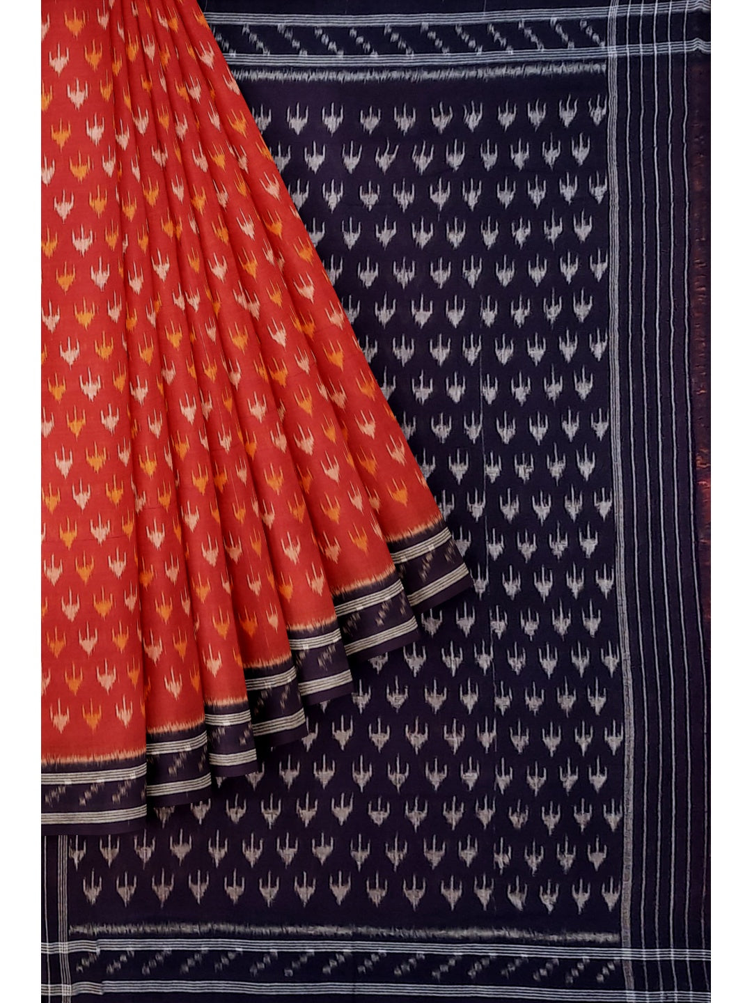 Rust Cotton Odisha Ikat saree with mix match cotton ikat blouse piece