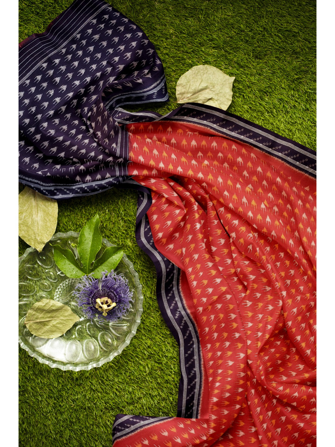 Rust Cotton Odisha Ikat saree with mix match cotton ikat blouse piece