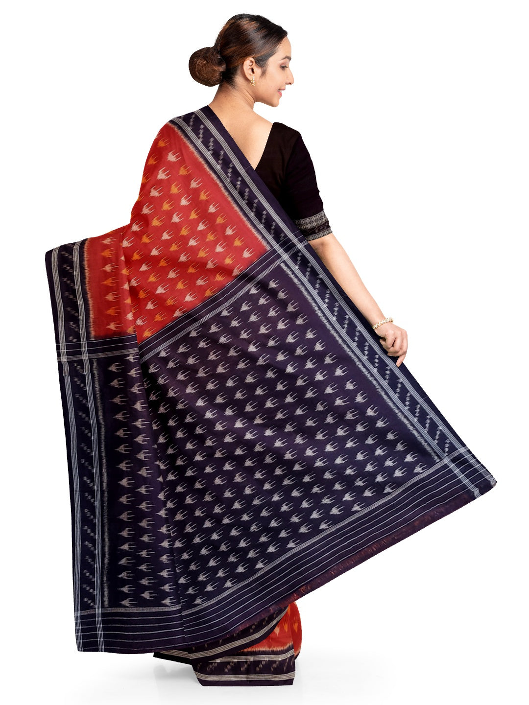 Rust Cotton Odisha Ikat saree with mix match cotton ikat blouse piece