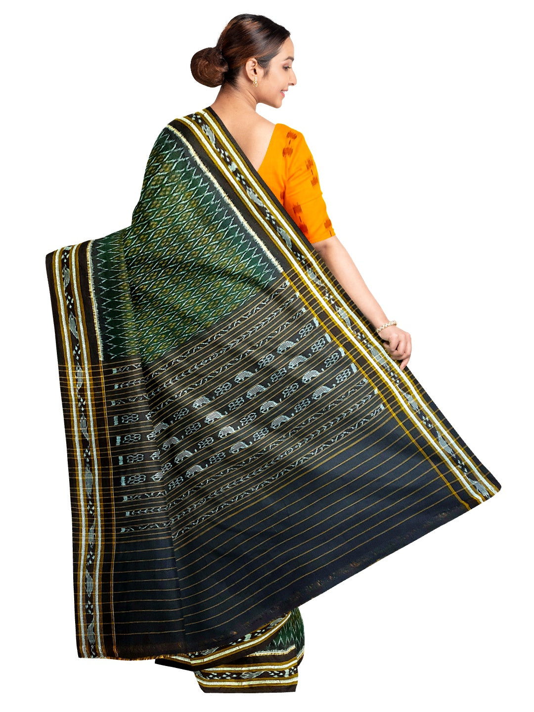 Green Cotton Odisha Ikat saree with mix match cotton ikat blouse piece