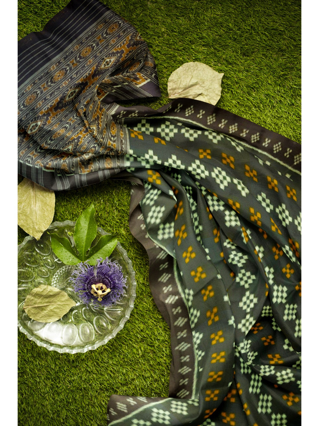 Green  Cotton Odisha Ikat saree with mix match cotton ikat blouse piece