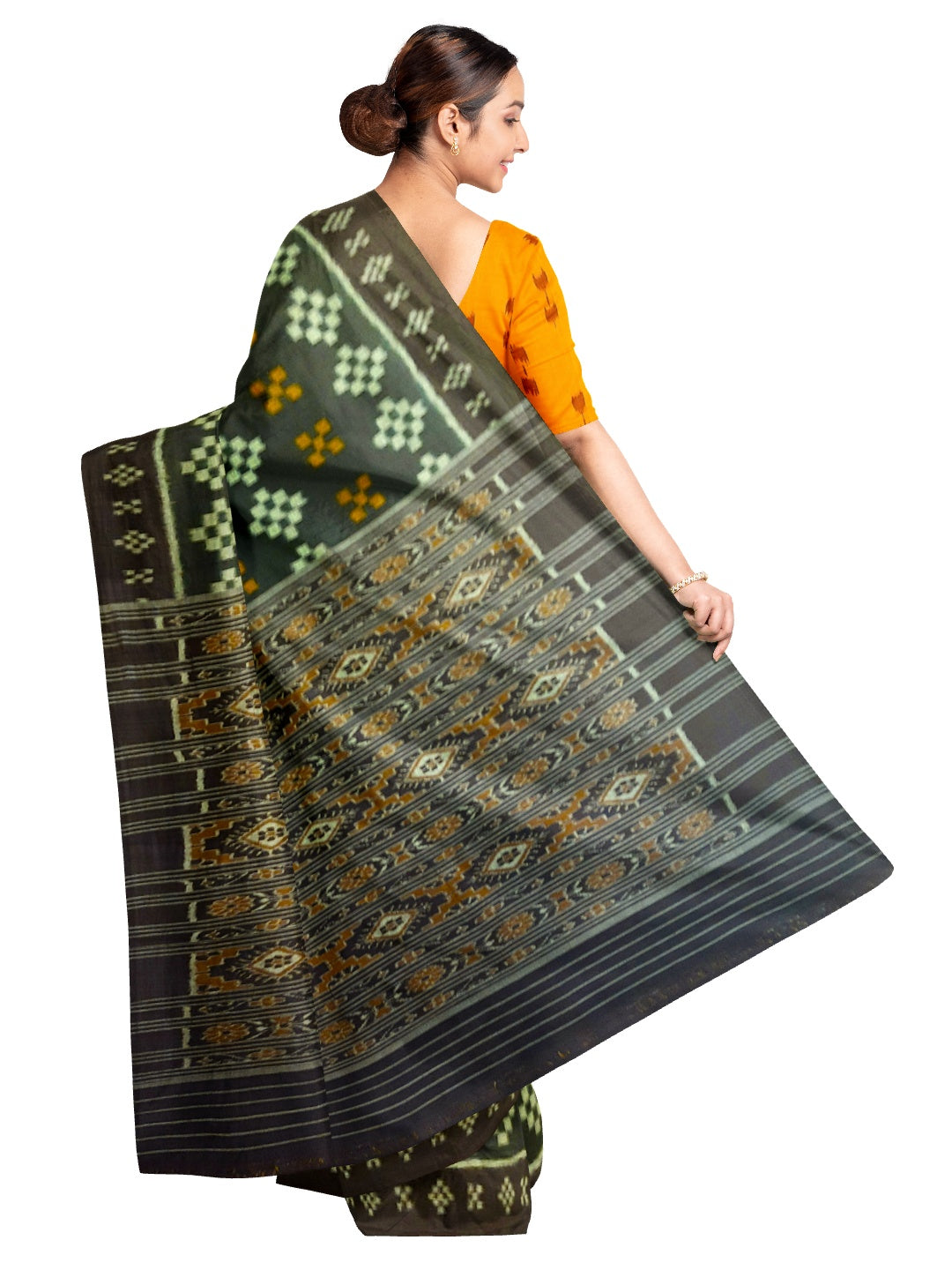 Green  Cotton Odisha Ikat saree with mix match cotton ikat blouse piece