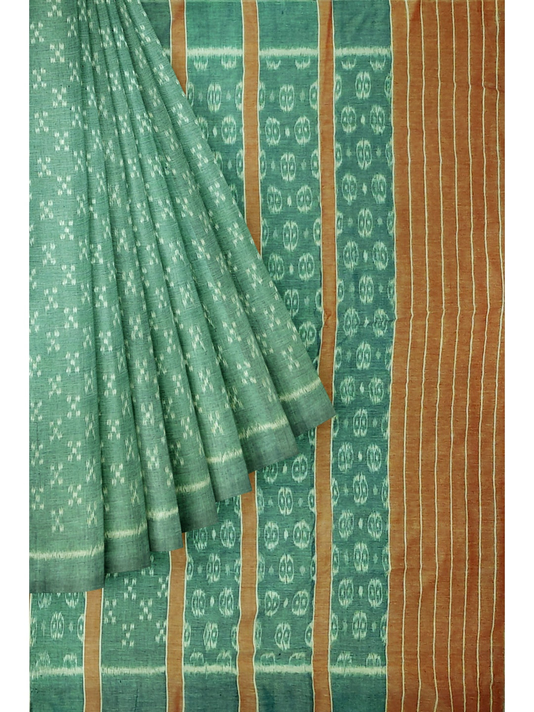 Green Cotton Odisha Ikat saree with mix match cotton ikat blouse piece
