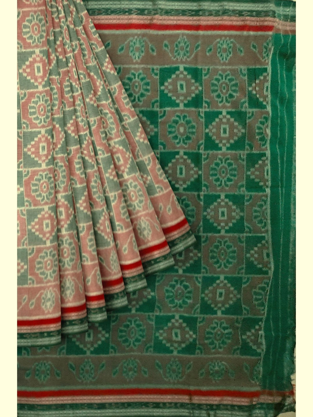 Double border Cotton Odisha Ikat saree with mix match cotton ikat blouse piece