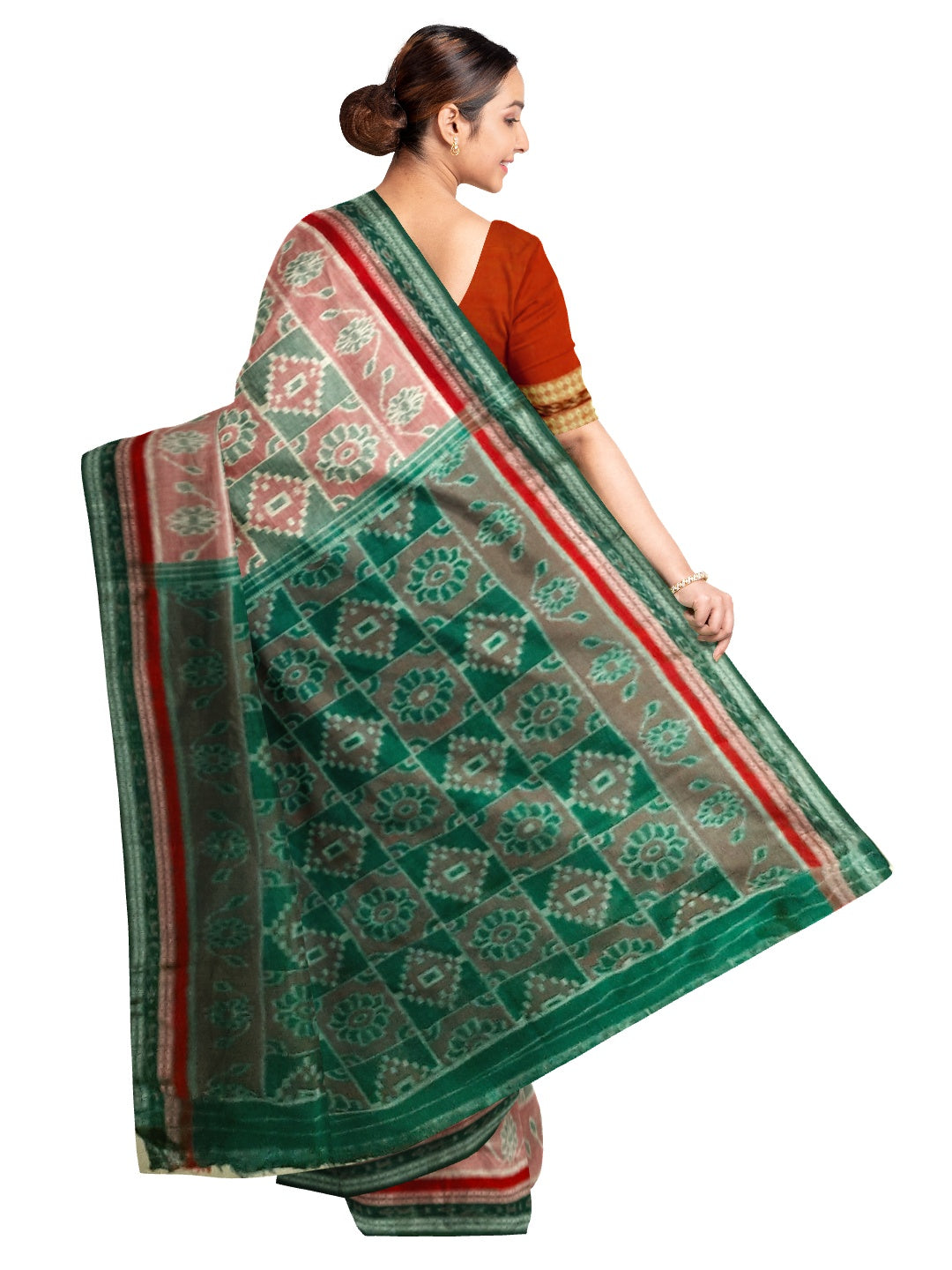 Double border Cotton Odisha Ikat saree with mix match cotton ikat blouse piece