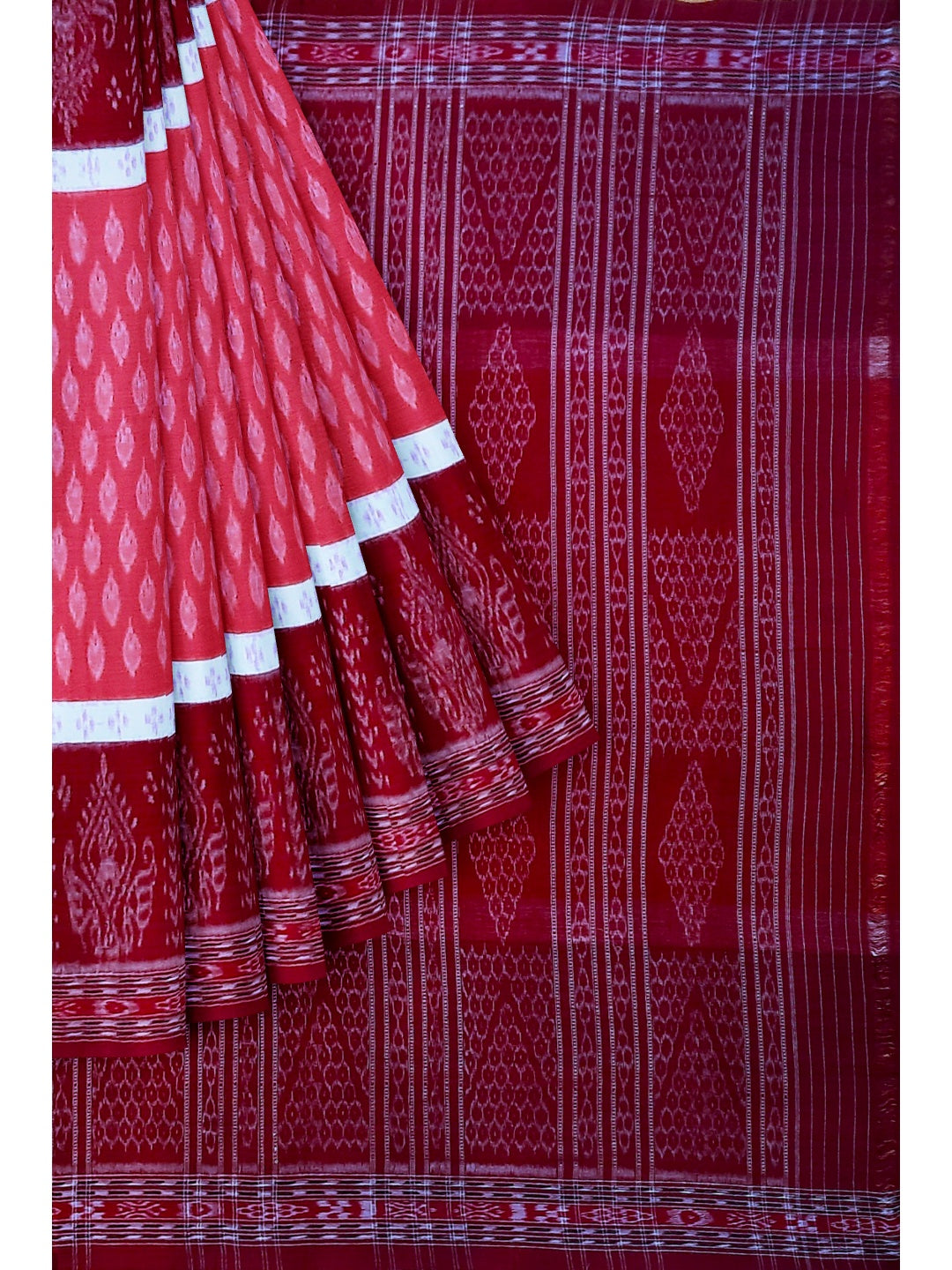 Pink with Maroon Cotton Odisha Ikat saree with mix match cotton ikat blouse piece