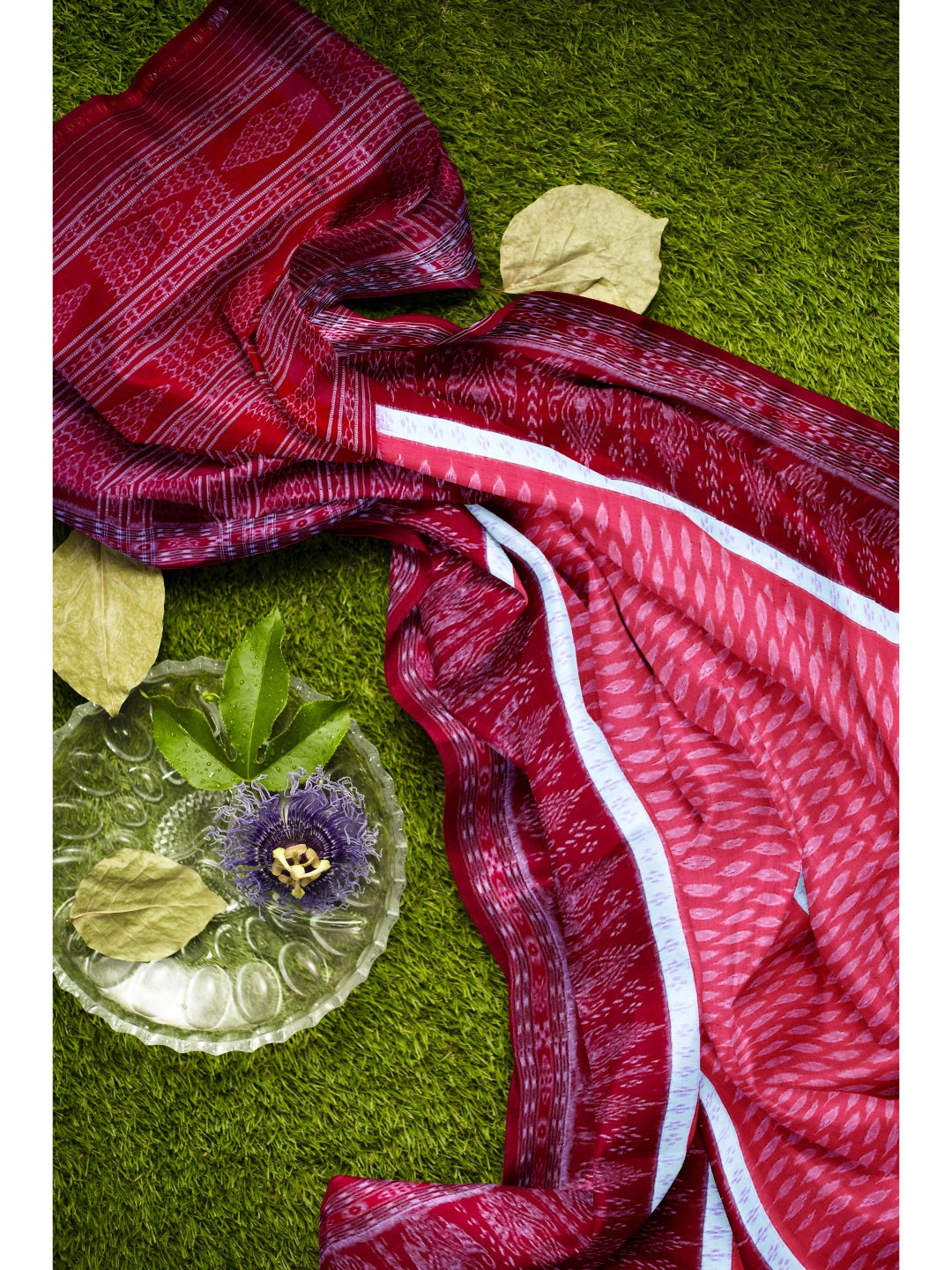 Pink with Maroon Cotton Odisha Ikat saree with mix match cotton ikat blouse piece