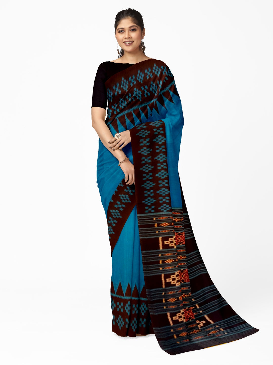 Blue Bapta Cotton Silk Odisha Ikat saree with running blouse piece