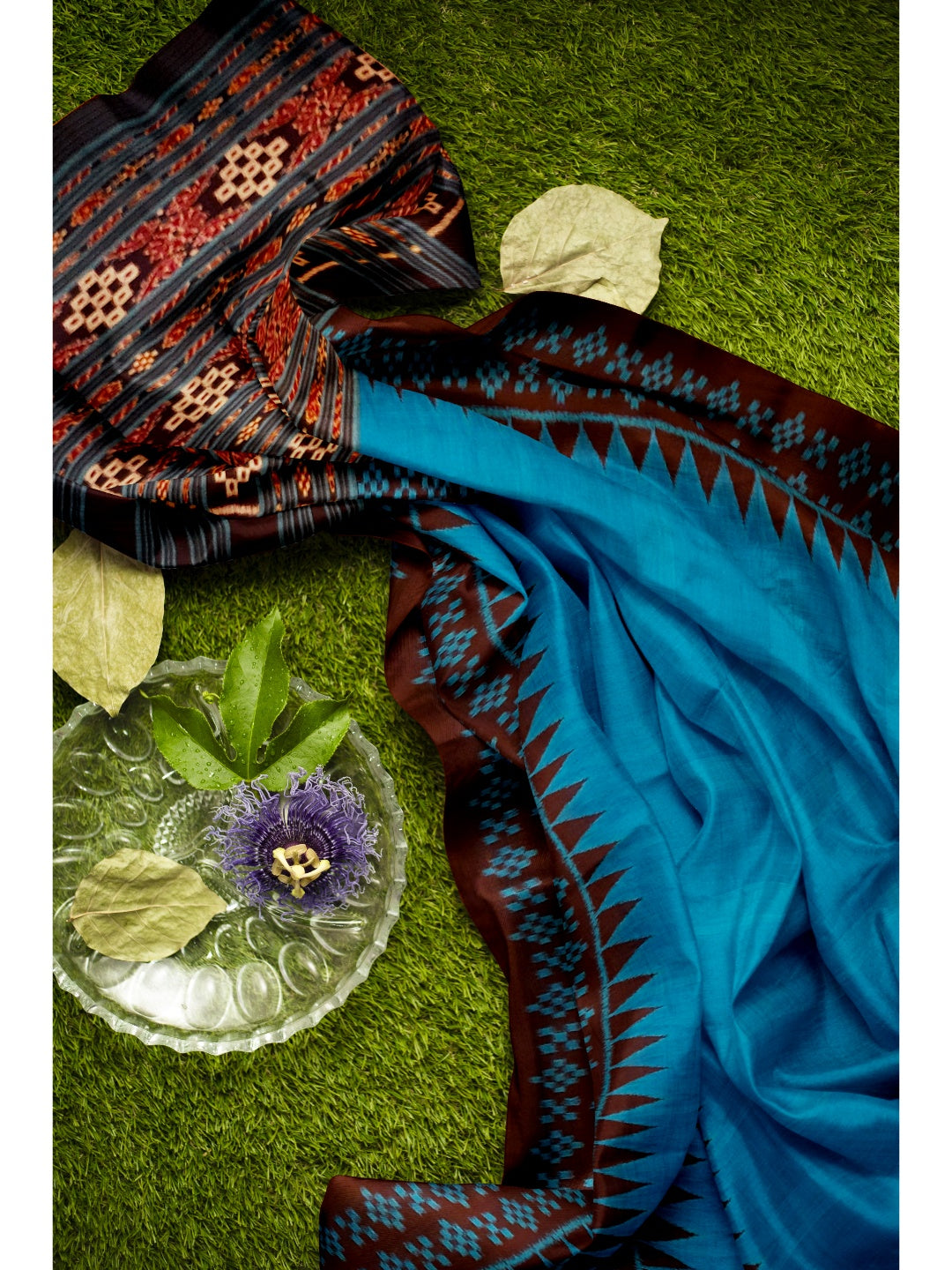 Blue Bapta Cotton Silk Odisha Ikat saree with running blouse piece