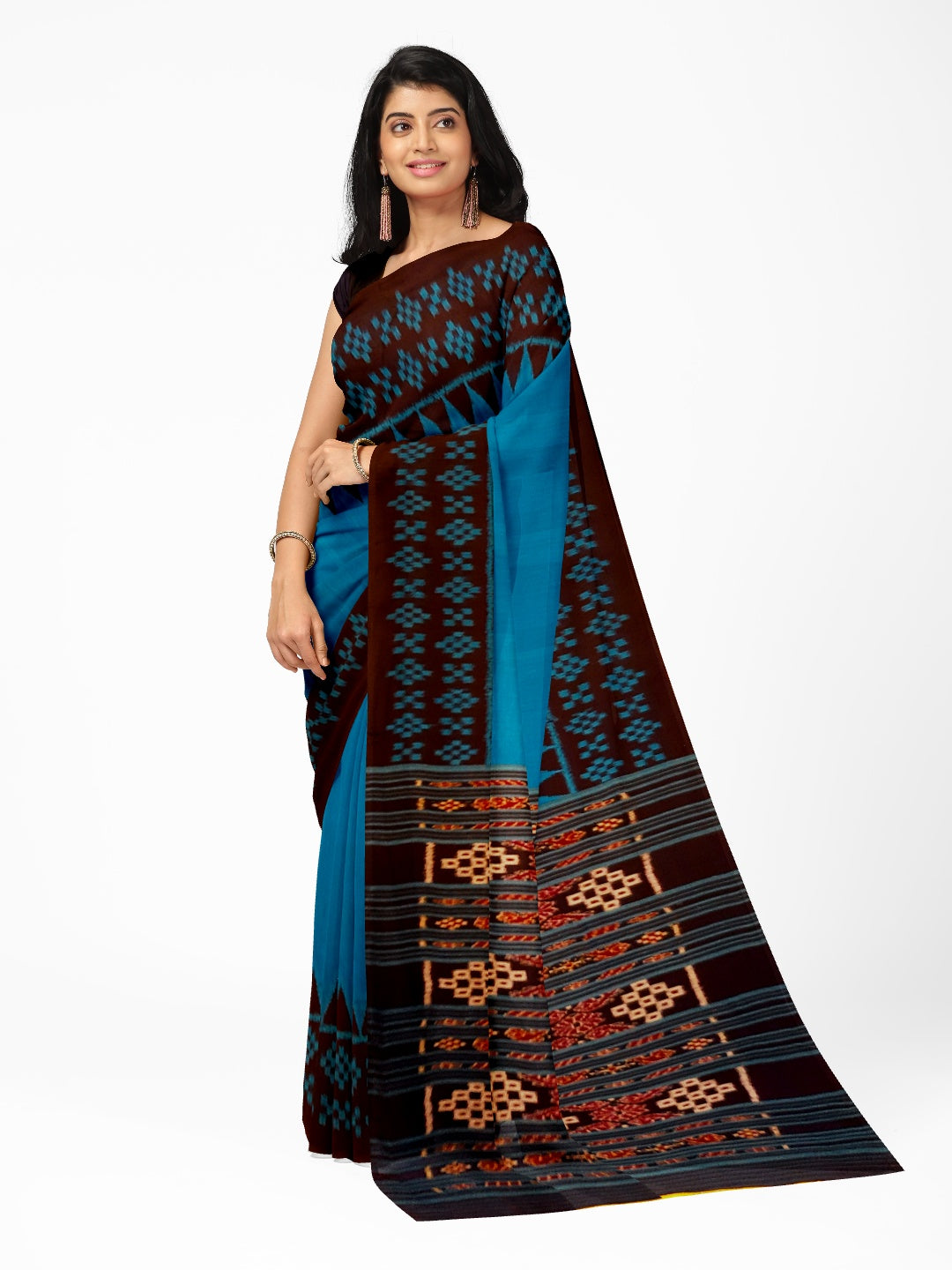 Blue Bapta Cotton Silk Odisha Ikat saree with running blouse piece