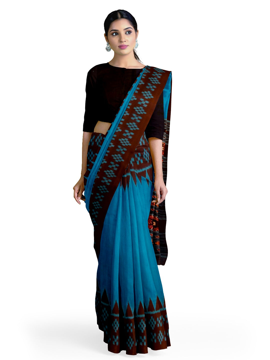 Blue Bapta Cotton Silk Odisha Ikat saree with running blouse piece