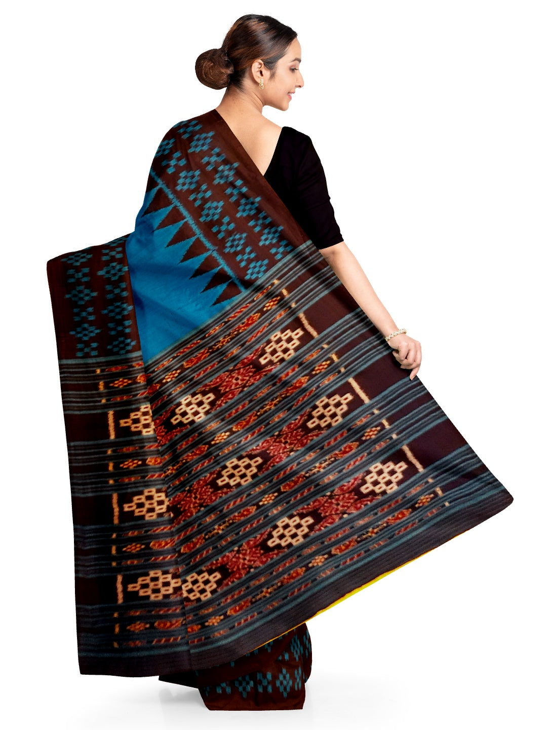 Blue Bapta Cotton Silk Odisha Ikat saree with running blouse piece