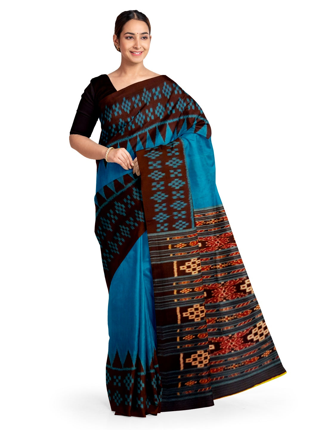 Blue Bapta Cotton Silk Odisha Ikat saree with running blouse piece