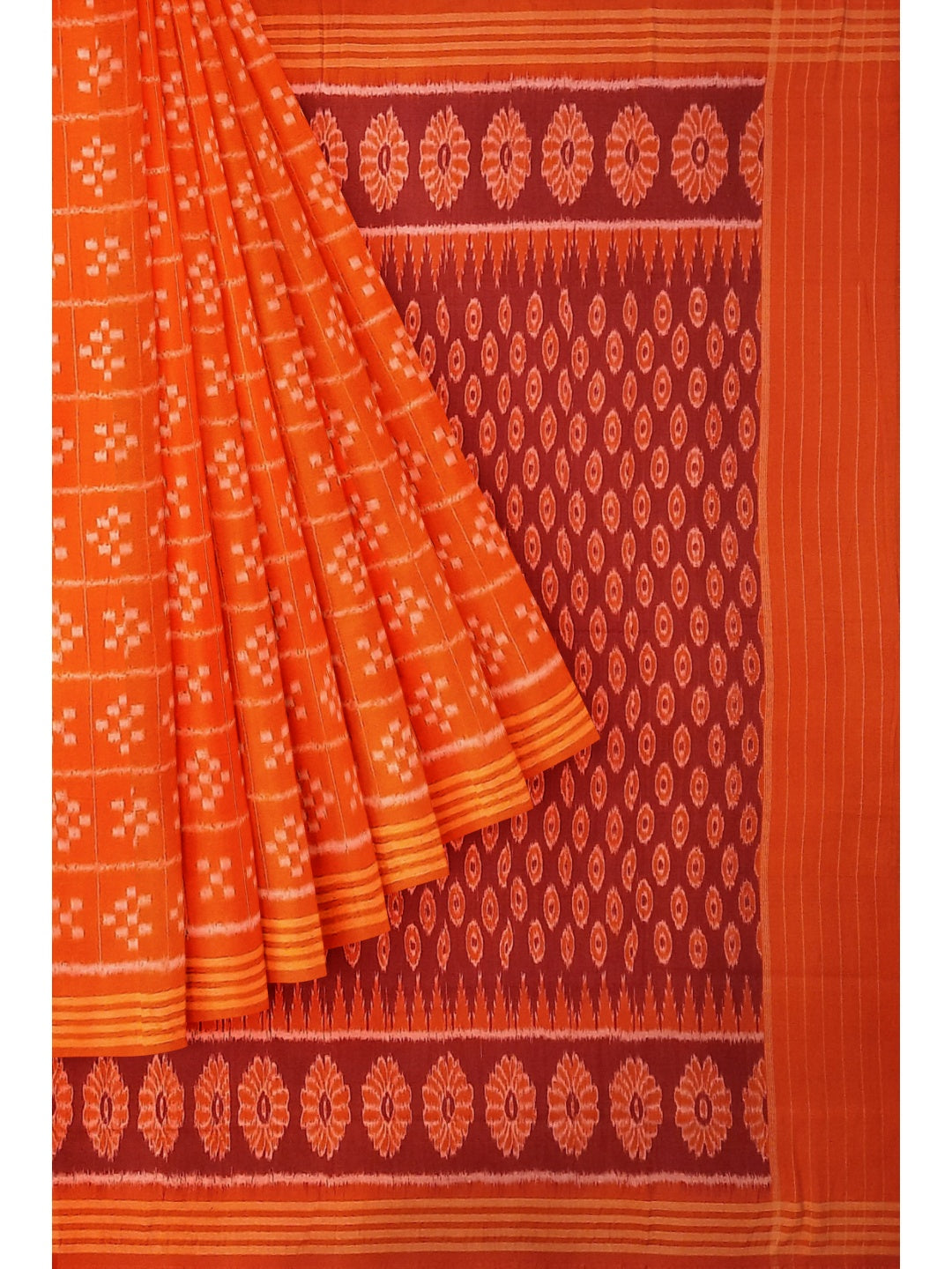 Orange Bapta Cotton Silk Odisha Ikat saree with running blouse piece