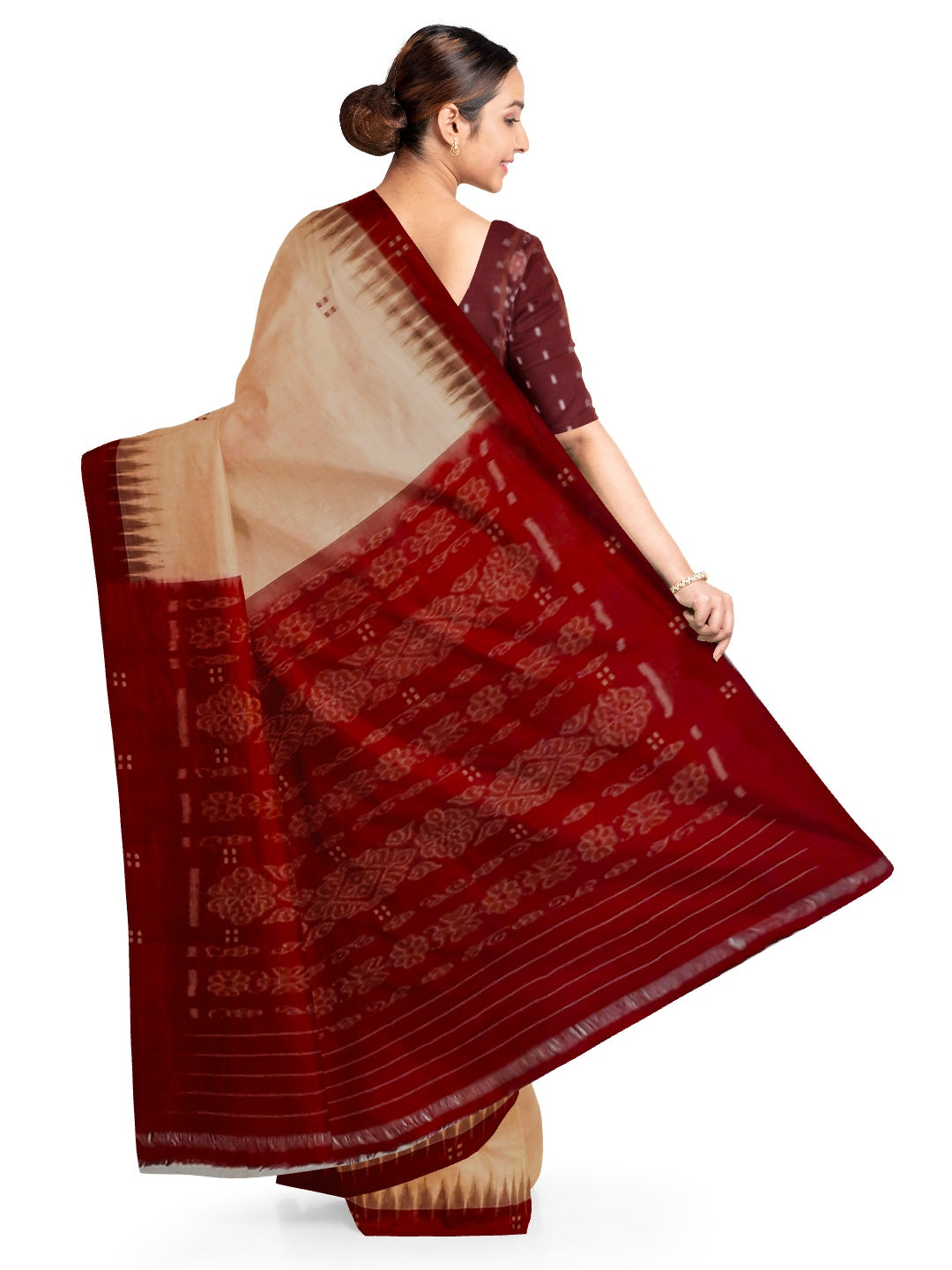 Beige with Maroon Cotton Odisha Ikat saree  with mix match cotton ikat blouse (Copy)