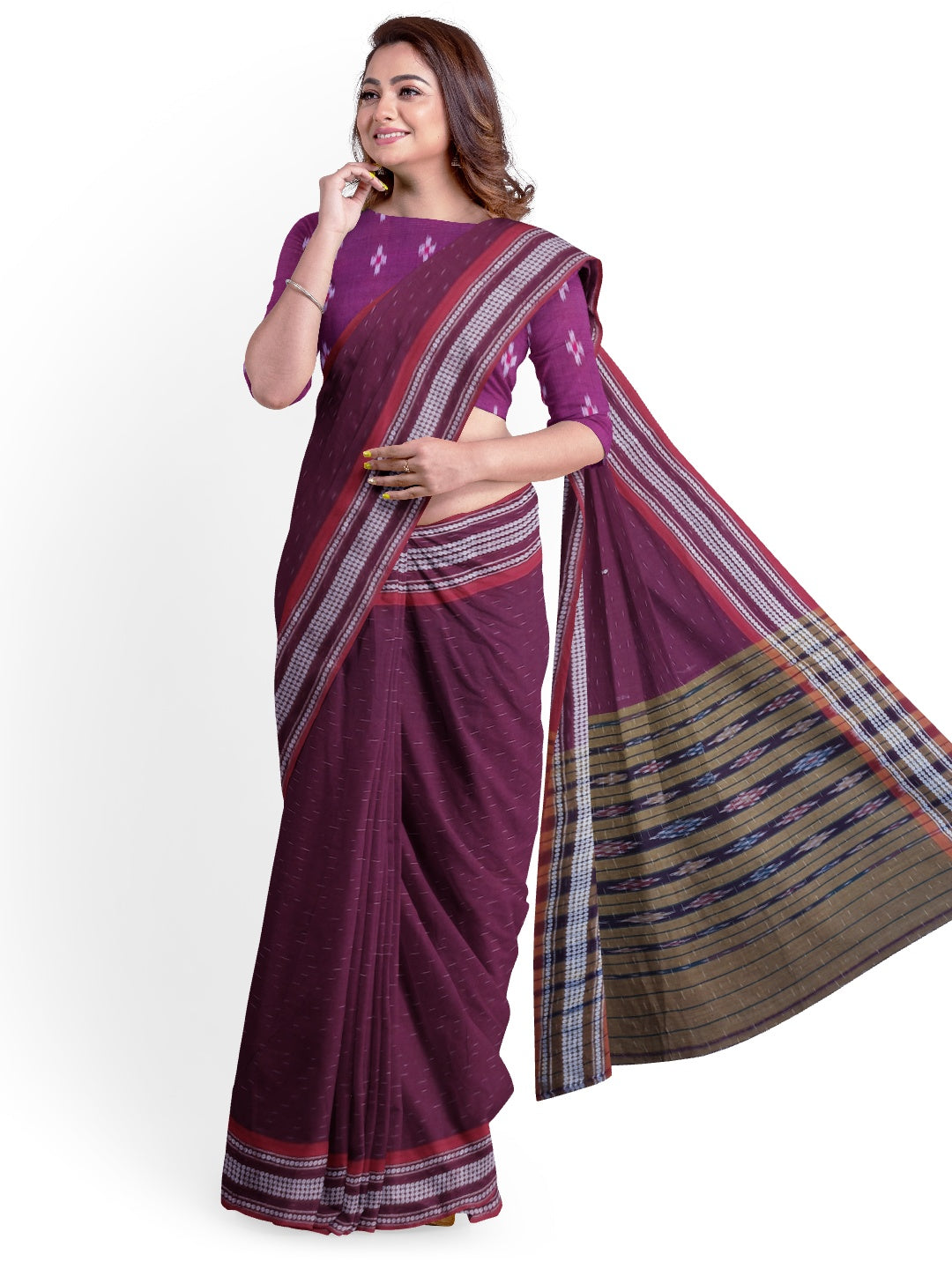 Purple Cotton Odisha Ikat saree  with mix match cotton ikat blouse