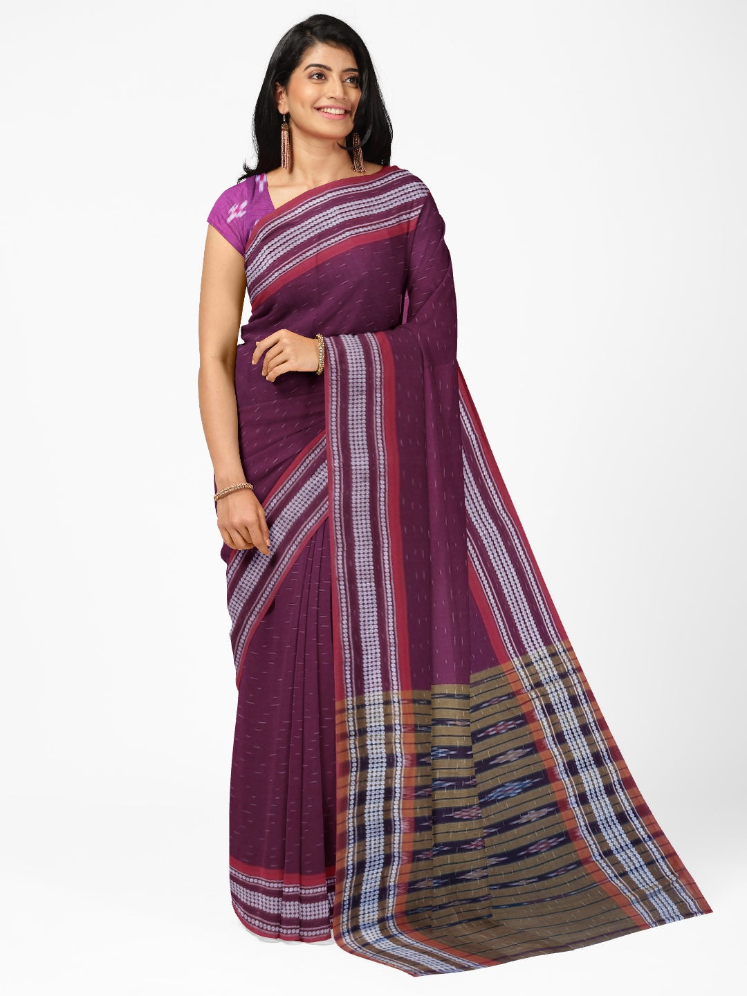 Purple Cotton Odisha Ikat saree  with mix match cotton ikat blouse