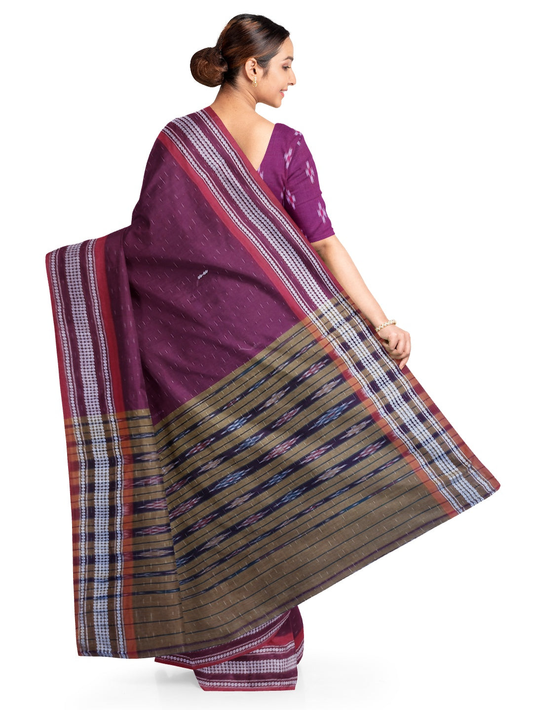 Purple Cotton Odisha Ikat saree  with mix match cotton ikat blouse
