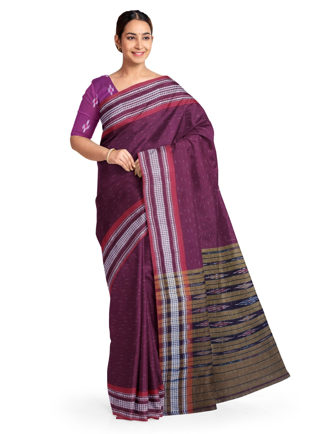 Purple Cotton Odisha Ikat saree  with mix match cotton ikat blouse