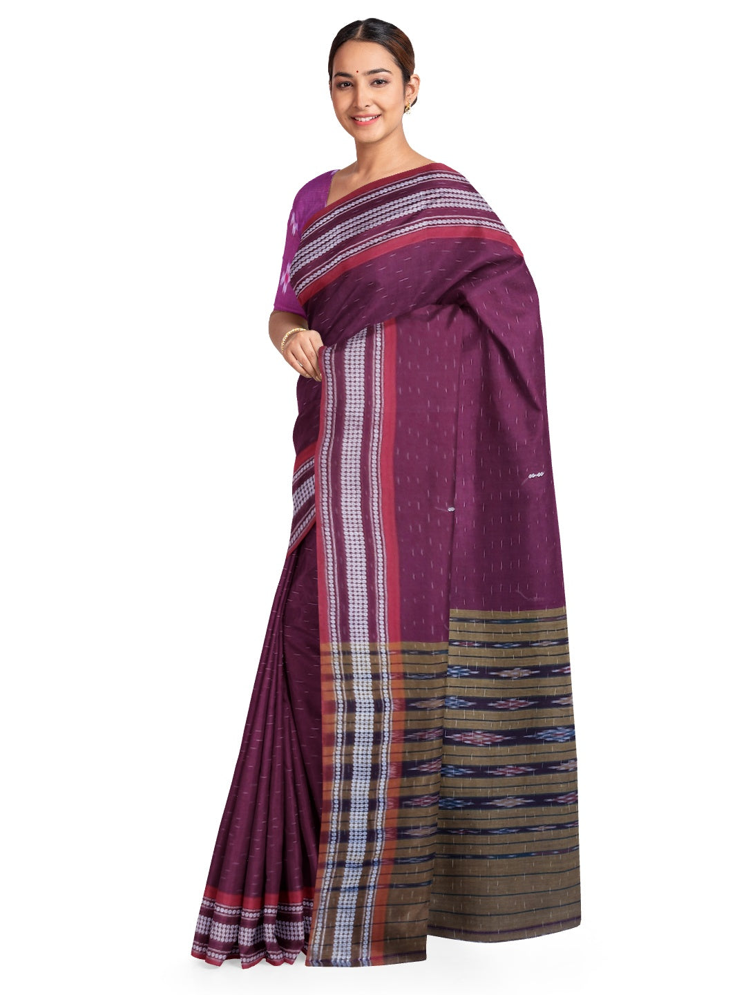 Purple Cotton Odisha Ikat saree  with mix match cotton ikat blouse