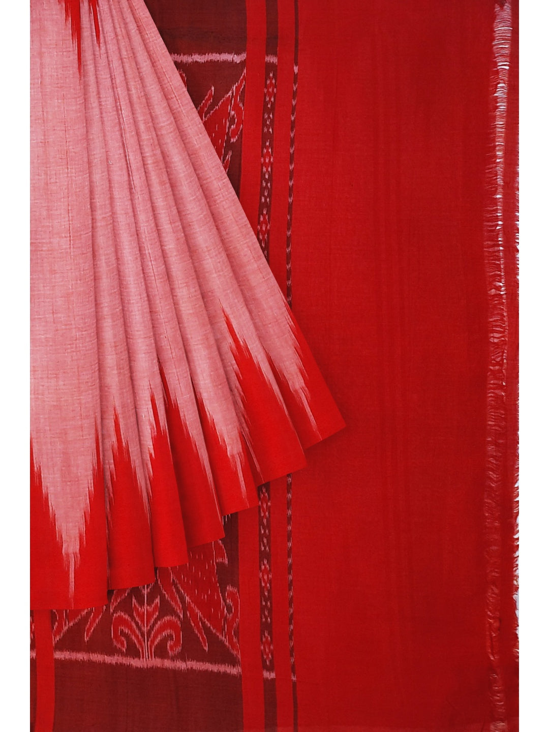 Pink with Red Cotton Odisha Ikat saree  with mix match cotton ikat blouse