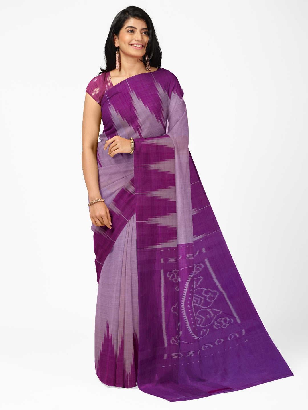 Purple Cotton Odisha Ikat saree  with mix match cotton ikat blouse