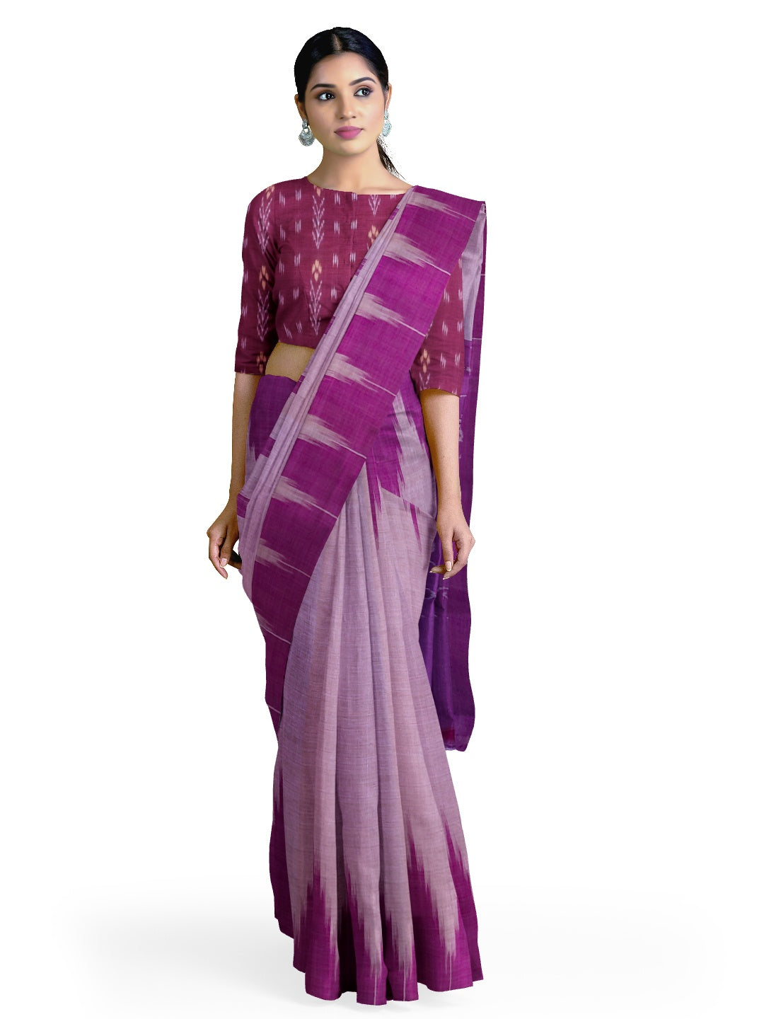 Purple Cotton Odisha Ikat saree  with mix match cotton ikat blouse