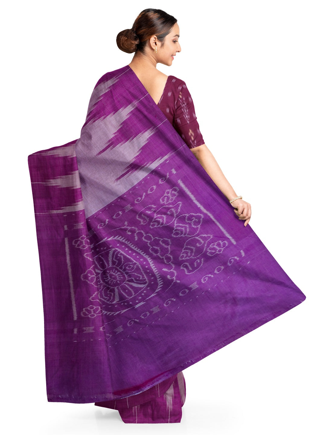 Purple Cotton Odisha Ikat saree  with mix match cotton ikat blouse