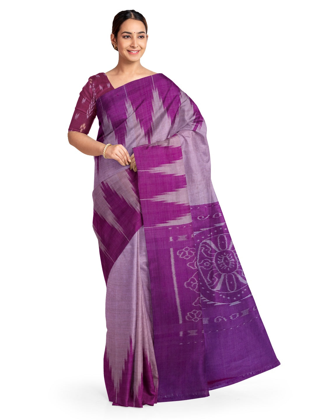 Purple Cotton Odisha Ikat saree  with mix match cotton ikat blouse