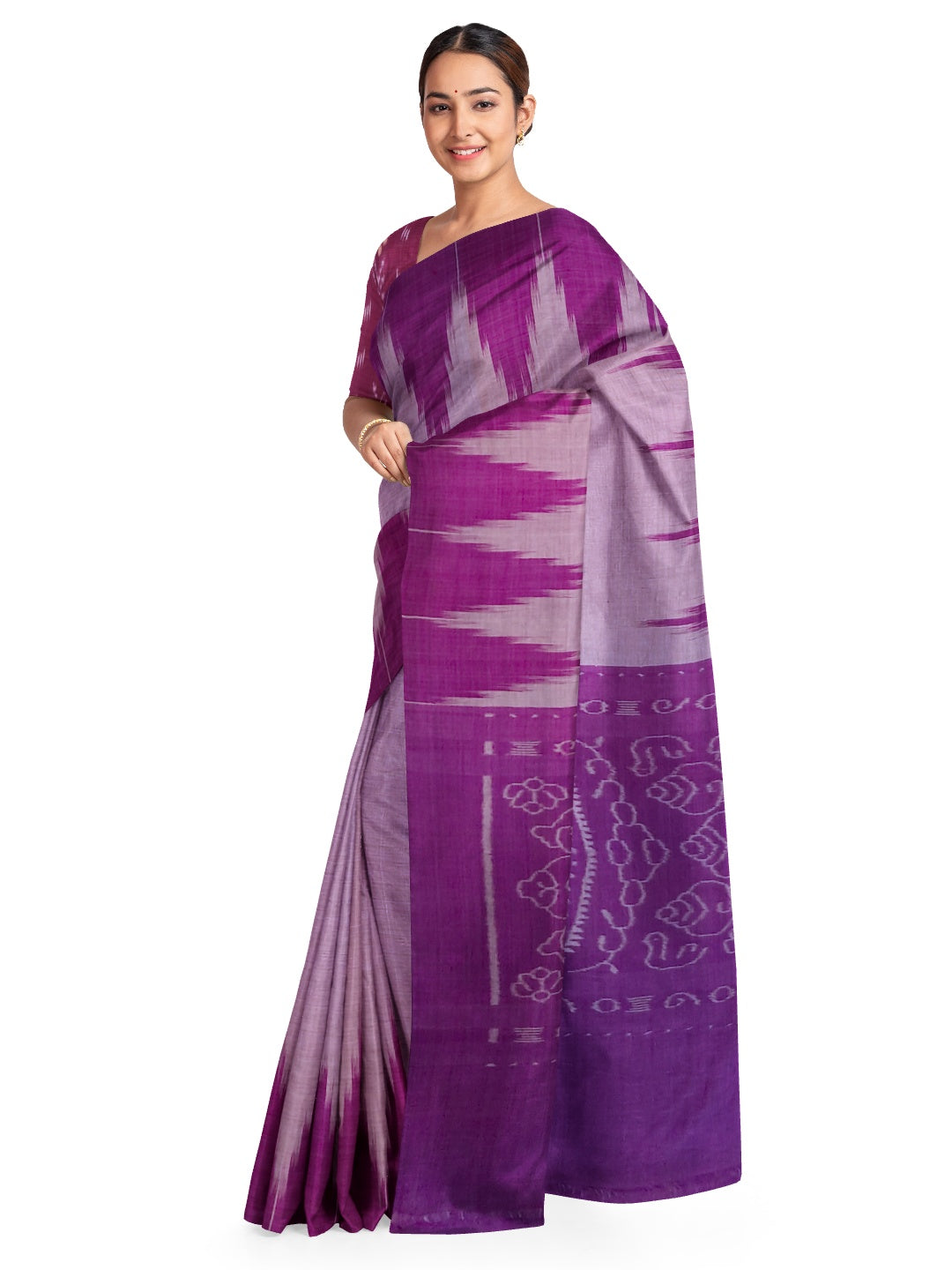 Purple Cotton Odisha Ikat saree  with mix match cotton ikat blouse