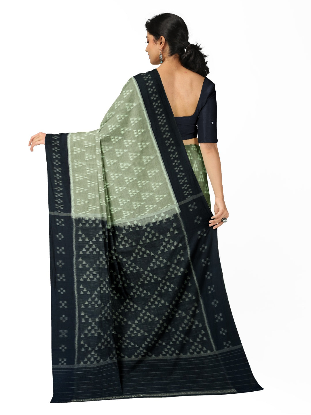 PistaGreen Odisha Ikat saree with cotton ikat blouse piece