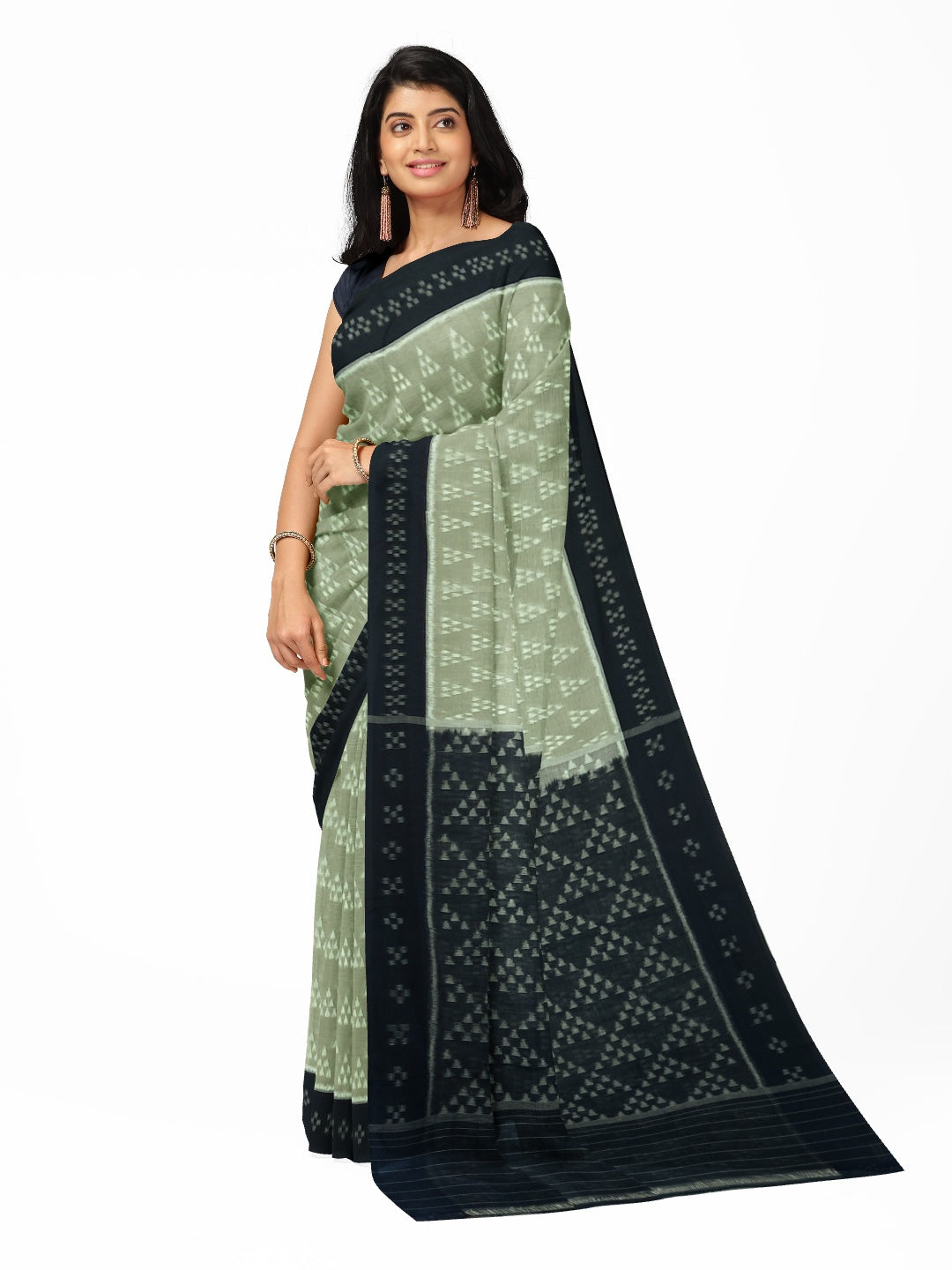 PistaGreen Odisha Ikat saree with cotton ikat blouse piece