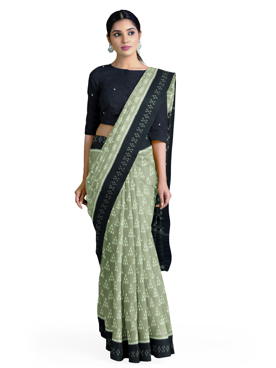 PistaGreen Odisha Ikat saree with cotton ikat blouse piece