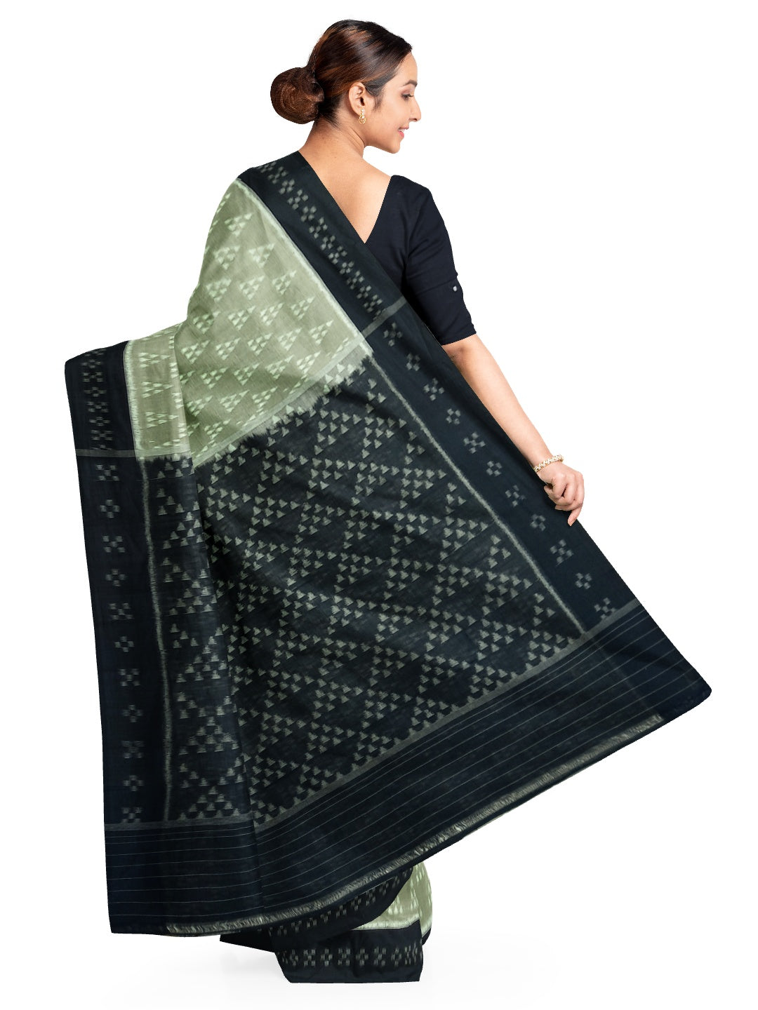 PistaGreen Odisha Ikat saree with cotton ikat blouse piece