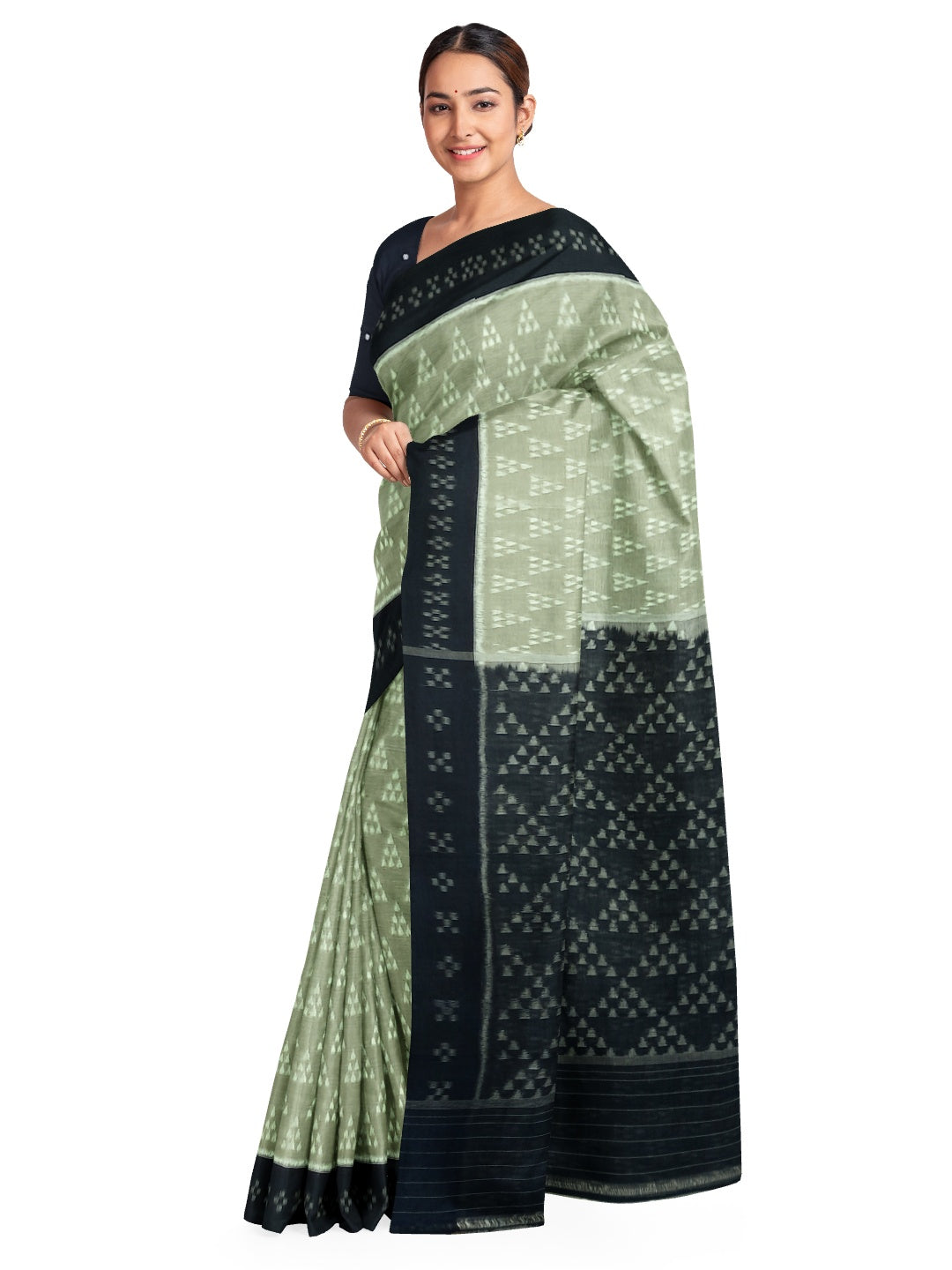 PistaGreen Odisha Ikat saree with cotton ikat blouse piece