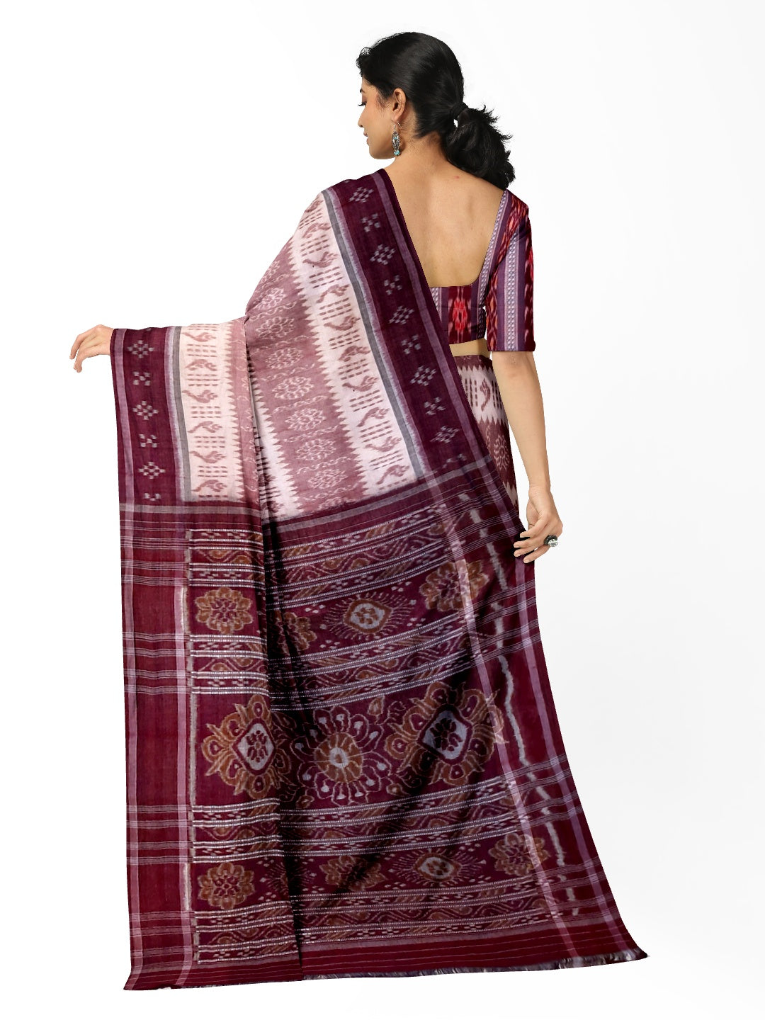 Offwhite Maroon Odisha Ikat saree with cotton ikat blouse piece