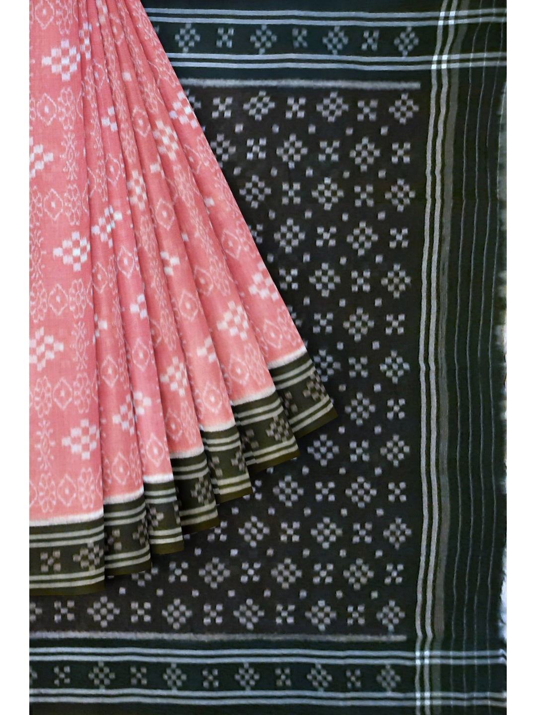 Pink Odisha Ikat saree with cotton ikat blouse piece