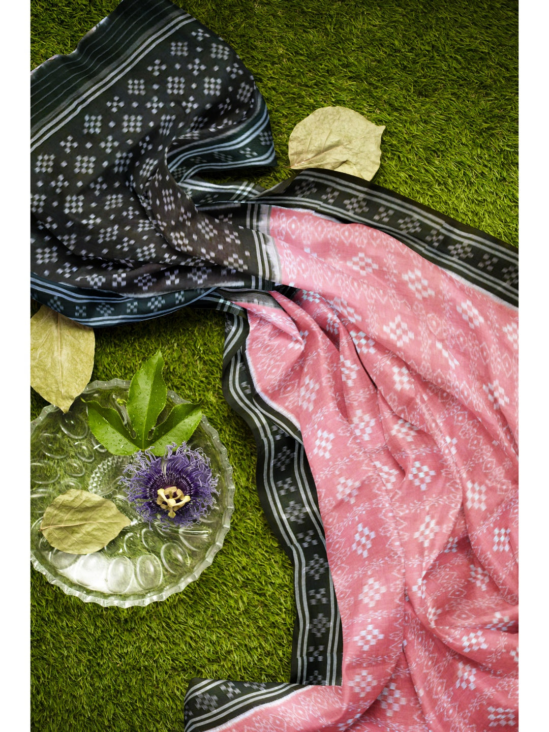 Pink Odisha Ikat saree with cotton ikat blouse piece