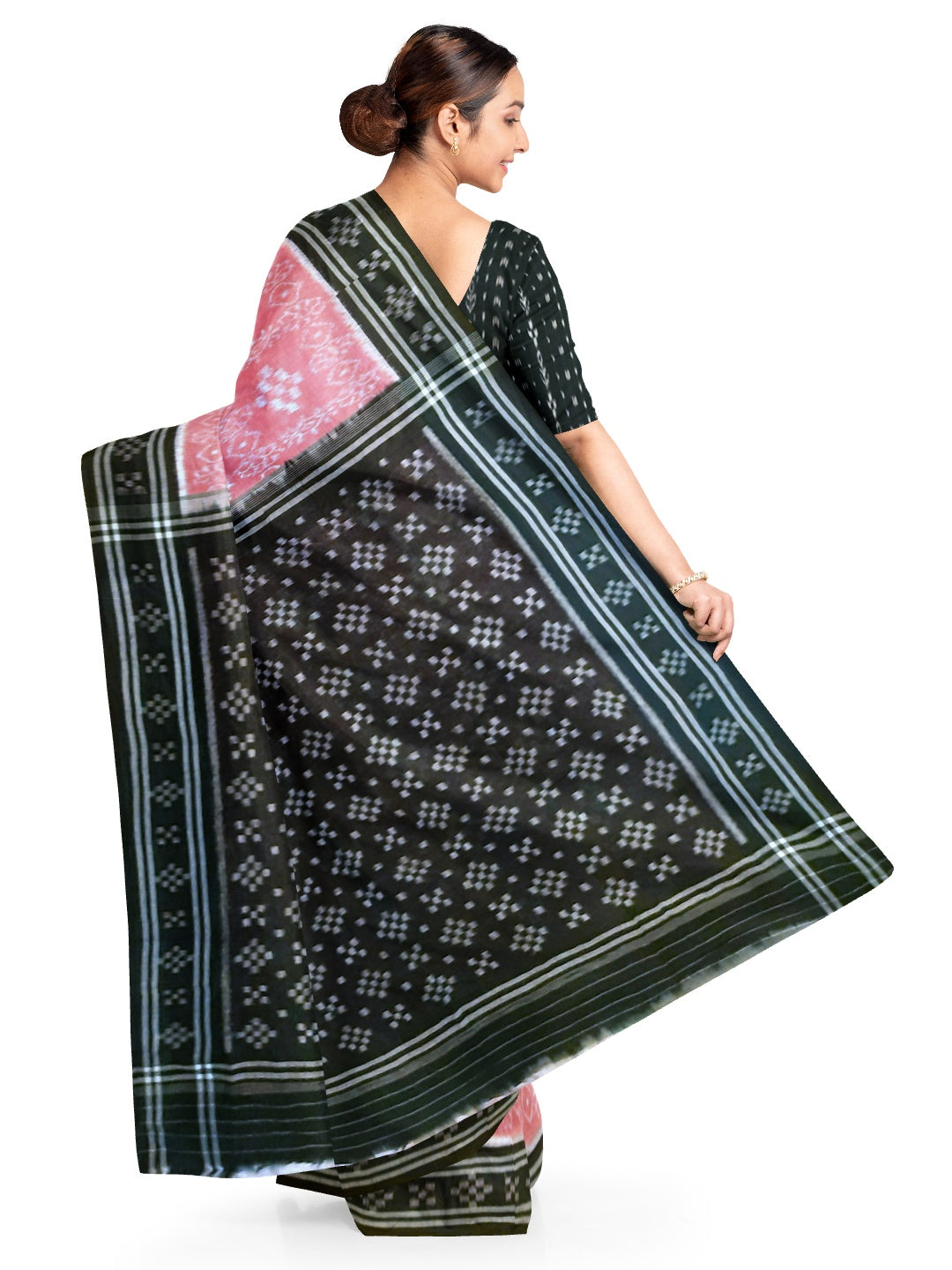 Pink Odisha Ikat saree with cotton ikat blouse piece