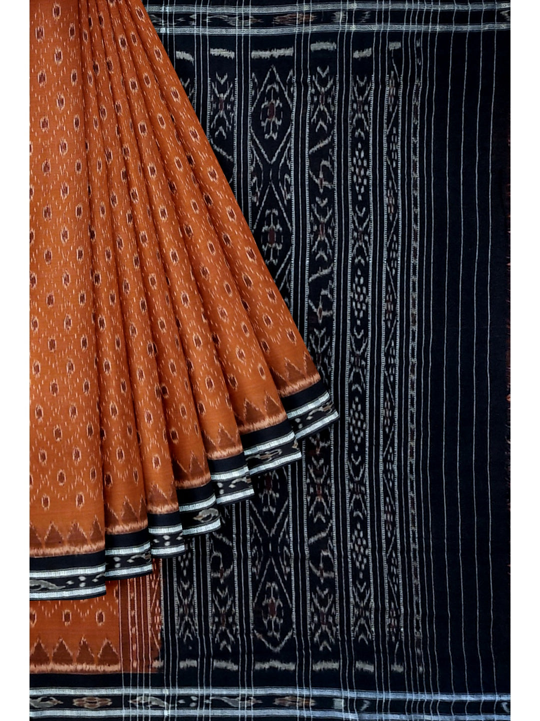 Rust Cotton Odisha Ikat saree with mix match cotton ikat blouse piece