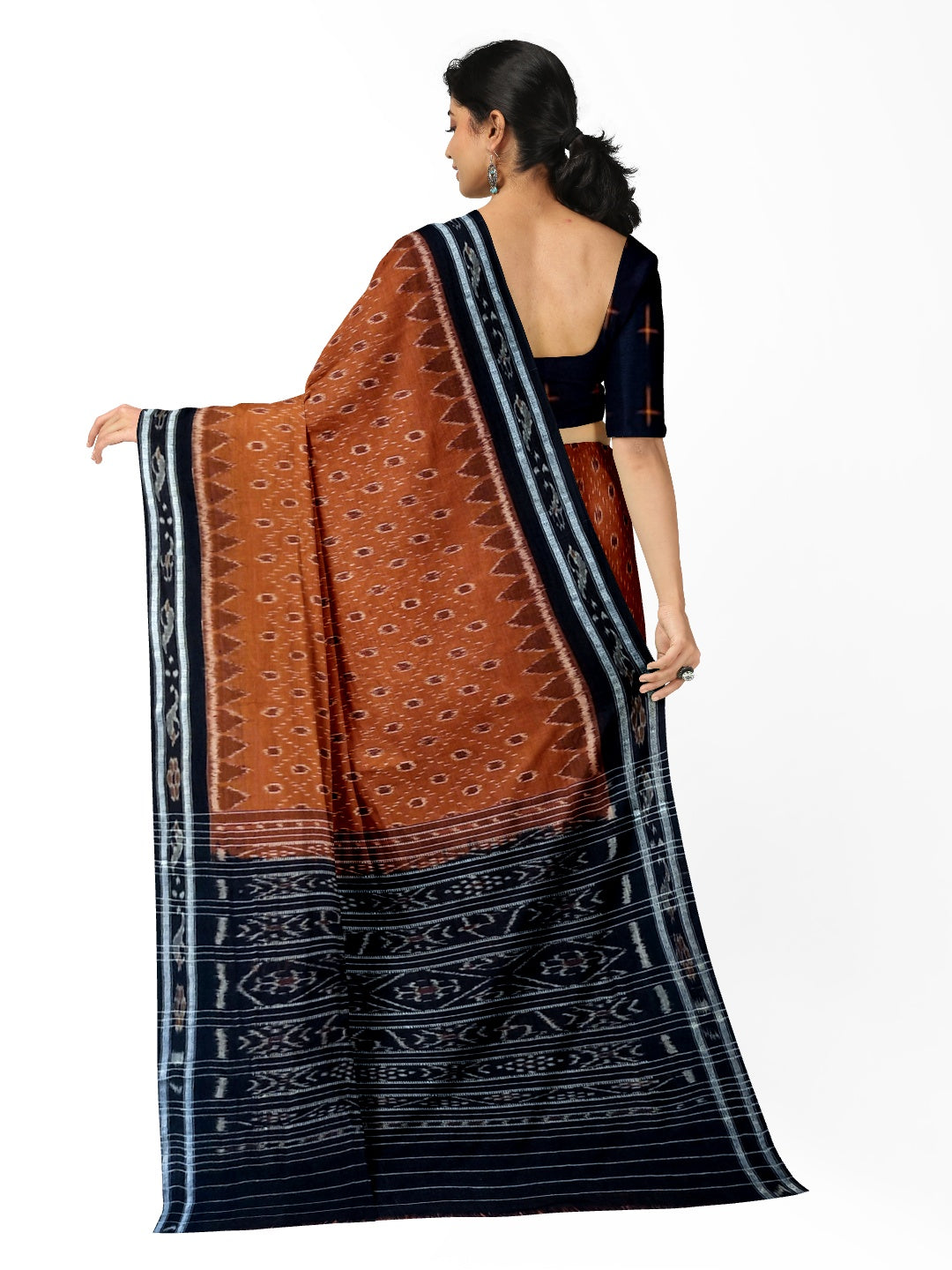 Rust Cotton Odisha Ikat saree with mix match cotton ikat blouse piece
