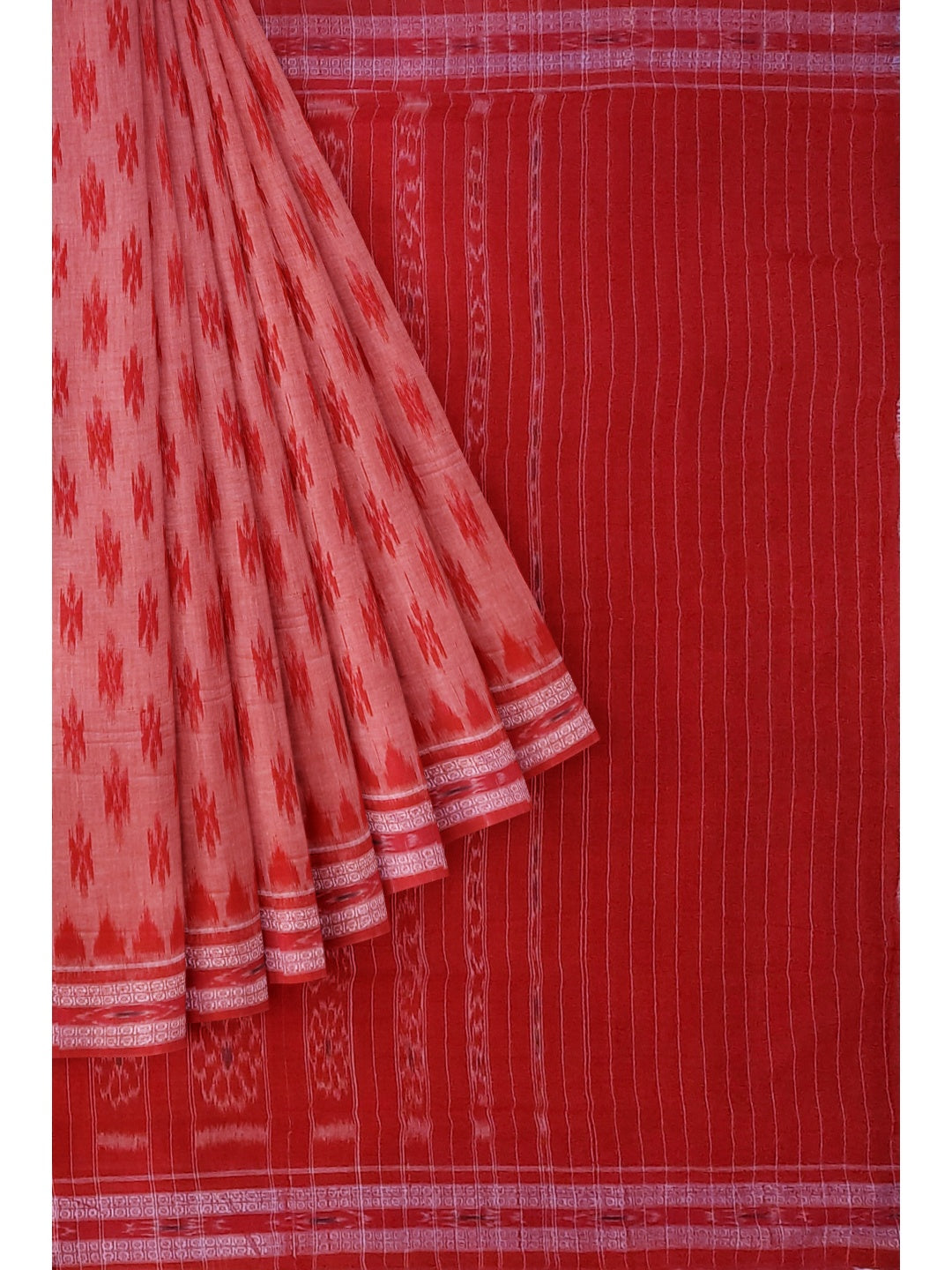 Pink and Red Cotton Odisha Ikat saree  with mix match cotton ikat blouse piece