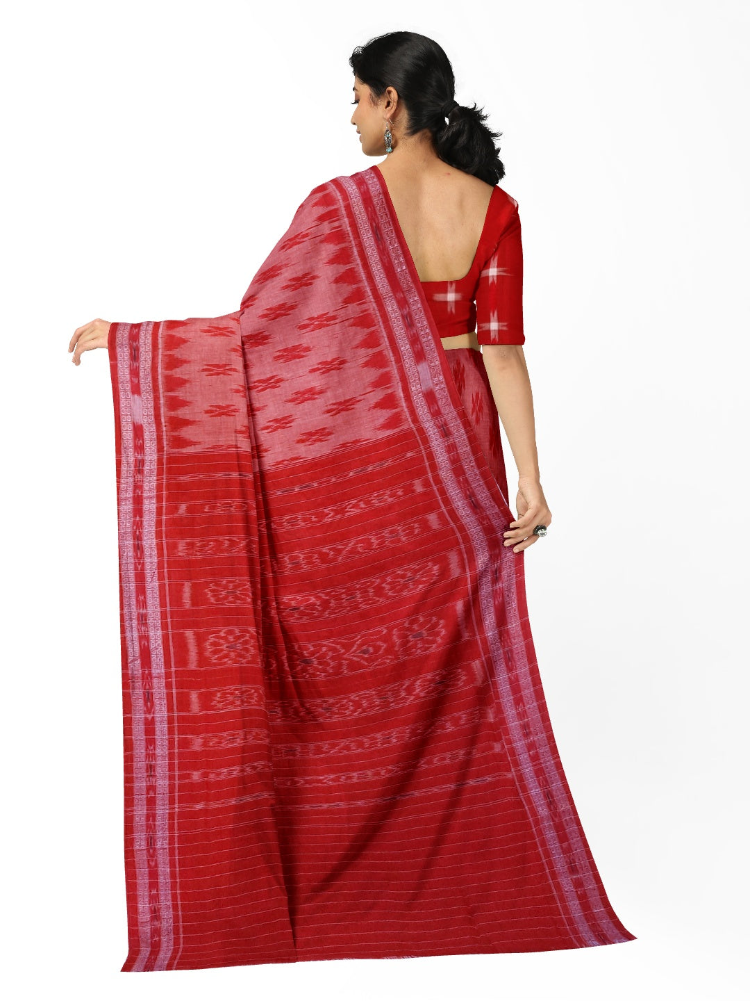 Pink and Red Cotton Odisha Ikat saree  with mix match cotton ikat blouse piece