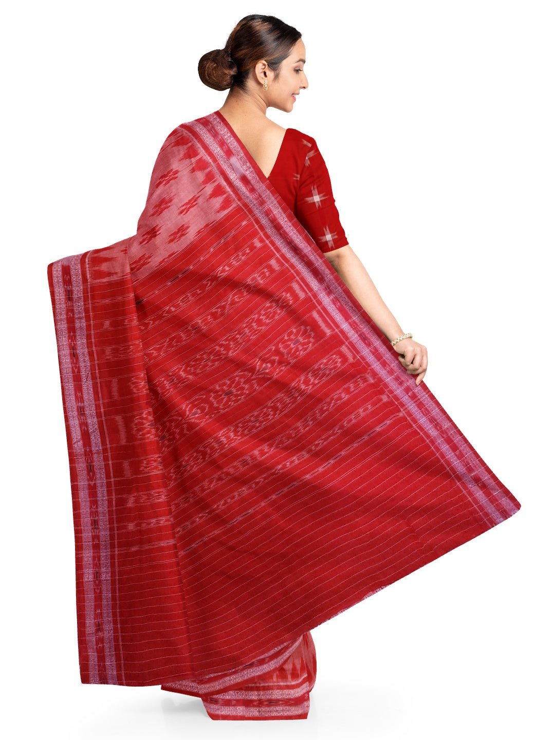 Pink and Red Cotton Odisha Ikat saree  with mix match cotton ikat blouse piece