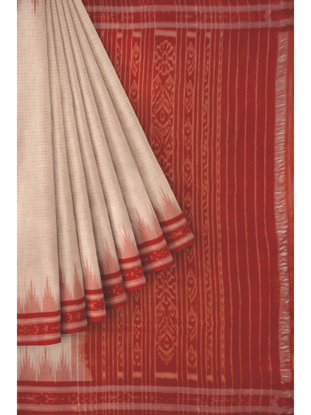 White with Red Cotton Odisha Ikat saree with mix match cotton ikat blouse piece