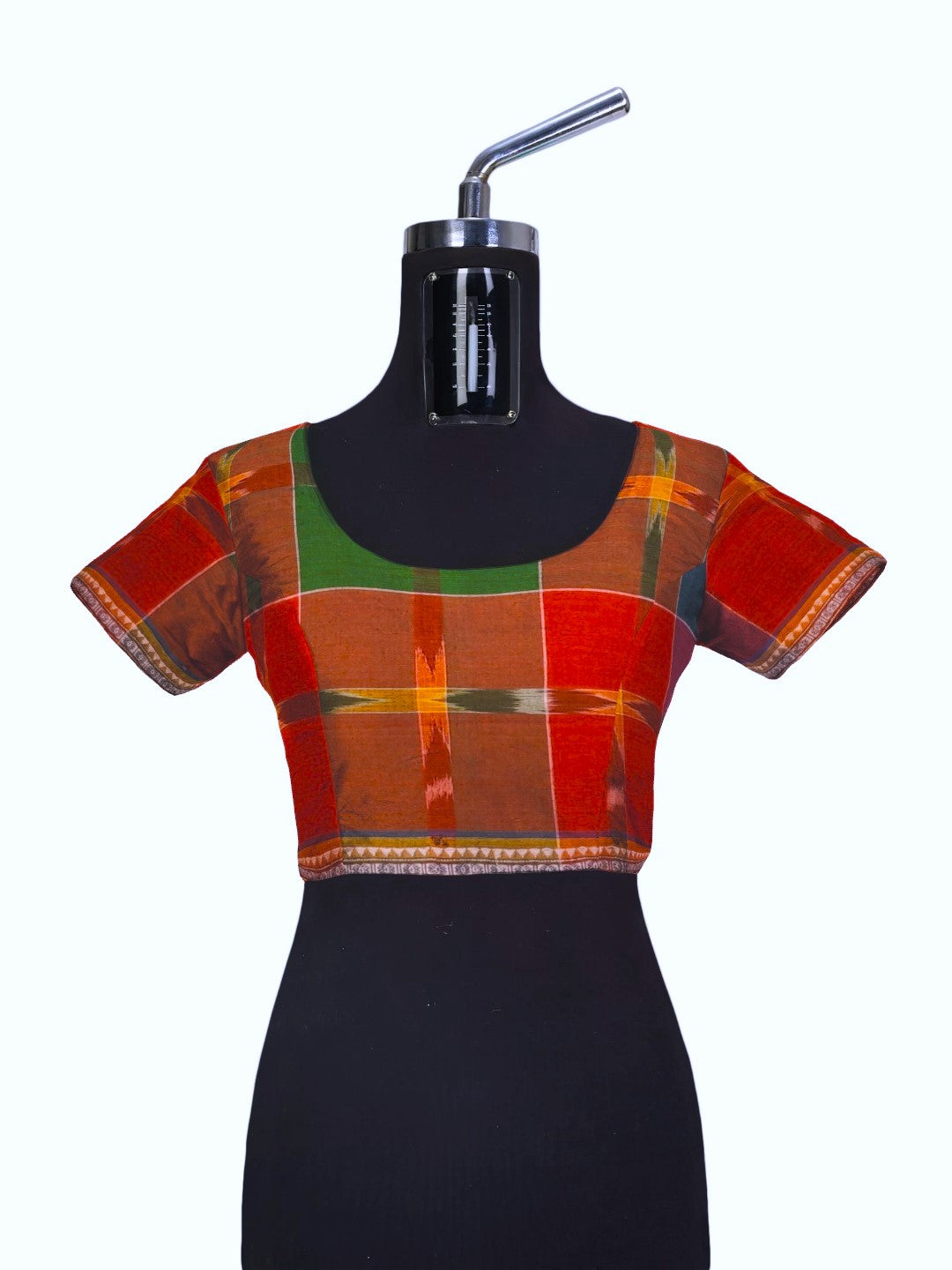 White with Red Cotton Odisha Ikat saree with mix match cotton ikat blouse piece