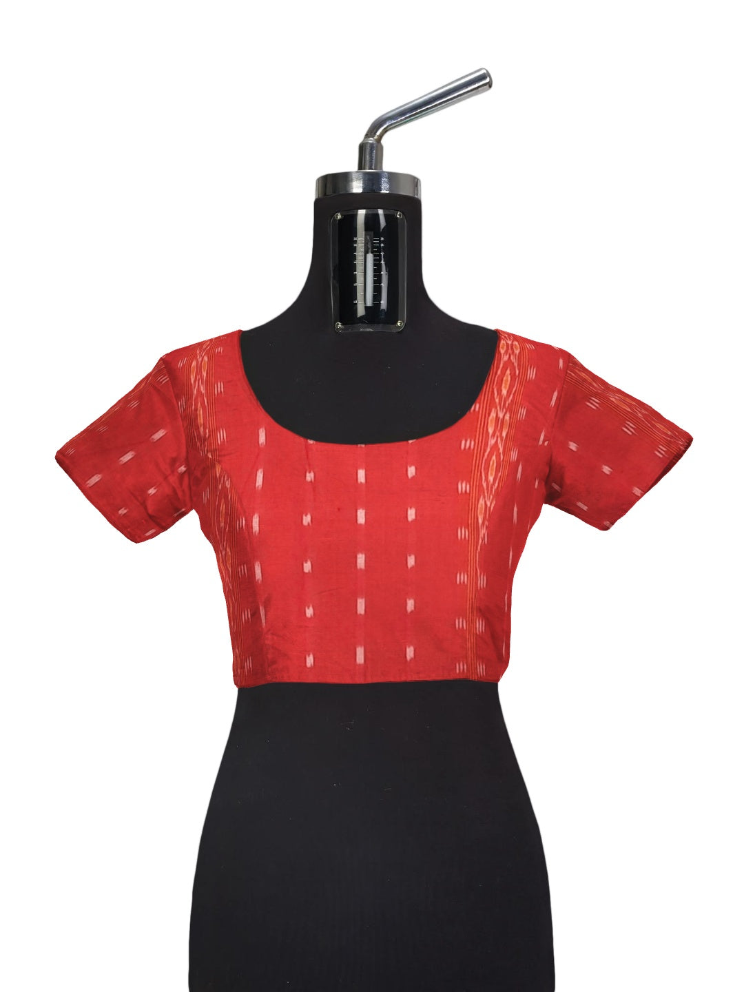 White with Red Cotton Odisha Ikat saree with mix match cotton ikat blouse piece