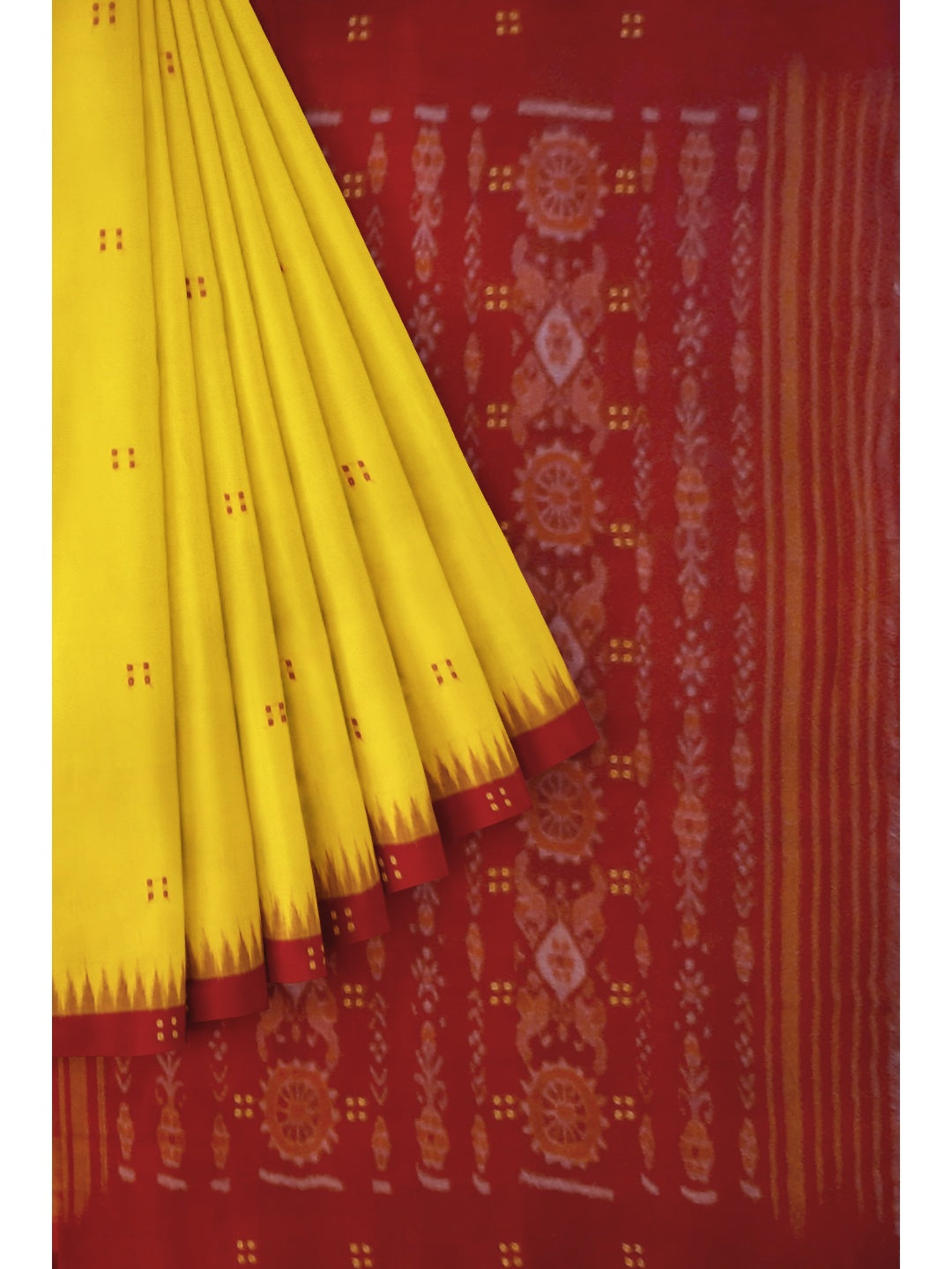Yellow Red Cotton Odisha Ikat saree  with mix match cotton ikat blouse