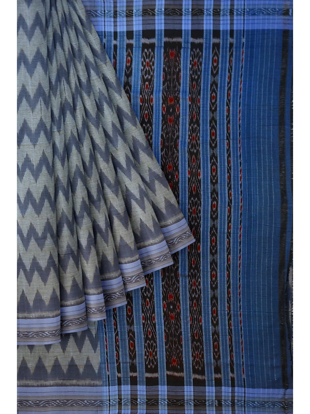 Grey Odisha Ikat saree  with cotton ikat blouse piece